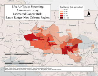 EPA-estimated cancer risk in the region[16]