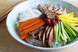 A selection of ingredients for making bibimbap