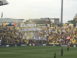 A "Save the Crew" tifo before a game against the Chicago Fire in 2018