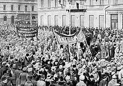 Soldiers marching in Petrograd, March 1917