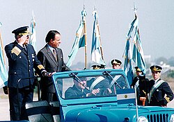 Argentine president Carlos Menem presiding over an Argentine Air Force ceremony for the Falklands War in May 1997.