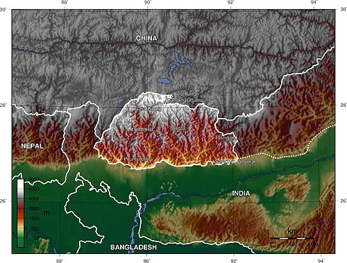 A topographic map of Bhutan
