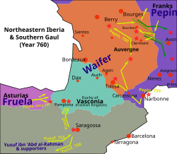 Situation in the duchies of Vasconia and Aquitaine in 760 CE