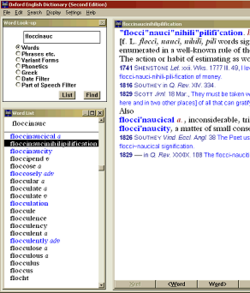 A screenshot of the first version of the OED second edition CD-ROM software