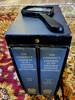 Compact Edition of the Oxford English Dictionary, with included magnifying glass