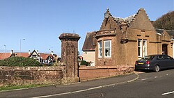 Wemyss Bay railway station, seen from the Kelly Estate entrance gatehouse built in 1890.