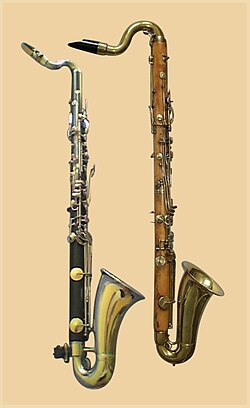 Two short bass clarinets, on the right side made from boxwood