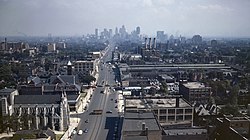 Detroit in the mid-twentieth century. At the time, the city was the fourth-largest U.S. metropolis by population, and held about one-third of the state's population.