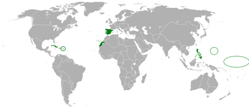 The Spanish Empire at the start of the Spanish–American War in 1898