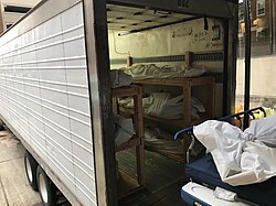 The deceased in a refrigerated "mobile morgue" outside a hospital in Hackensack, New Jersey, US, in April 2020