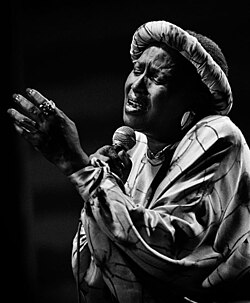 South African singer Miriam Makeba popularised a number of songs that protested apartheid.