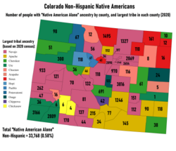 Largest Non-Hispanic Native American ancestry by county and numbers of people reporting "Native American Alone"
