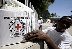 Humanitarian aid being distributed in Haiti