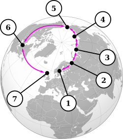 The Larus gulls interbreed in a ring around the arctic.1: Larus argentatus argentatus, 2: Larus fuscus (sensu stricto), 3: Larus fuscus heuglini, 4: Larus argentatus birulai, 5: Larus argentatus vegae, 6: Larus argentatus smithsonianus, 7: Larus argentatus argenteus