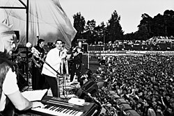 Rock band Antis, which under firm censorship actively mocked the Soviet Union regime by using metaphors in their lyrics, during an anti-Sovietism, anti-communism concert in 1987