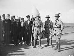 After the surrender of Quneitra to Major General H. W. Hodgson, commander of the Australian Mounted Division (centre), on 28 September 1918. (Brigadier General Grant on right)