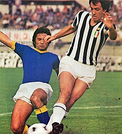 From left to right: Verona's midfielder Maddè versus Juventus' forward Bettega in 1975: "short shorts" were the norm from the mid-1960s to the early-90s, when they changed back to a classic longer and baggier form.