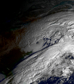 The North American blizzard of 2006, an extratropical storm, showed an eye-like structure at its peak intensity.