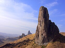 Volcanic plugs dot the landscape near Rhumsiki, Far North Region.