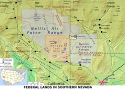 A map that details the federal land in southern Nevada, showing what was formerly called the Nevada Test Site - now the Nevada National Security Site