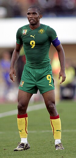 Eto'o playing for Cameroon in 2009. He is their all-time leading scorer with 56 goals.