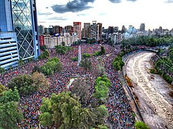 View of the 2019–2022 Chilean protests towards Plaza Baquedano, Santiago