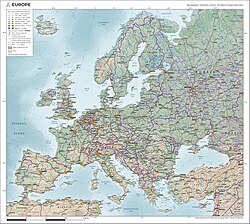 General topographic map of Europe showing physical, political, and population characteristics, as per 2024