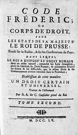 Samuel von Cocceji, Project des Corporis Juris Fridericiani, 1752