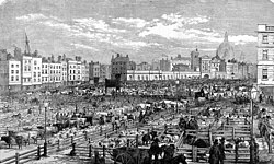 London's Smithfield Market in 1855, before it was reconstructed