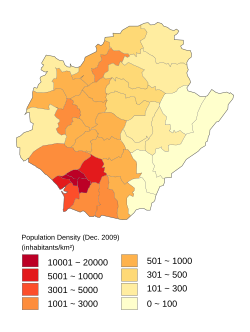 Population density map of Tainan.
