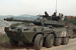An Italian Army Centauro tank destroyer during a patrol in Bosnia-Herzegovina as part of IFOR