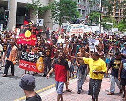 Aboriginal Australians protesting in Brisbane