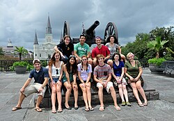 Students of a U.S. university with their professor on the far right, 2009