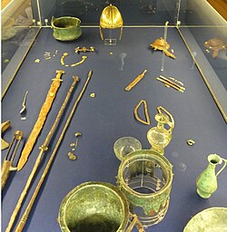 Frankish leader grave, c. 500, with golden Spangenhelm in Krefeld, Germany