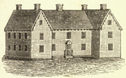 House of New Haven Founder Theophilus Eaton as it stood at Orange and Elm streets in the 17th century