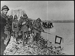 Troops of the 2nd Moroccan Division take up positions along the Rhine after the armistice in the southern Alsace.
