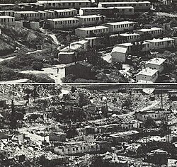 Nabatieh refugee camp before and after its destruction by the Israeli military in 1974