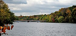 Carnegie Lake, with Princeton University's Cleveland Tower in the background.