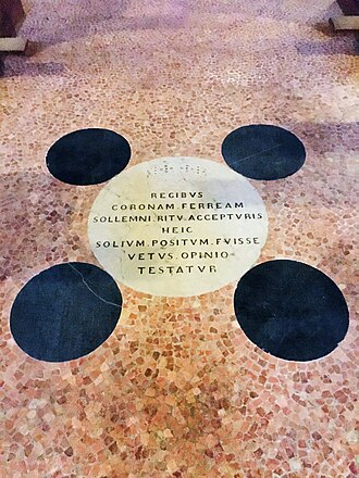 Pavia, Basilica of San Michele Maggiore, the five stones above which the throne was placed during coronation of Frederick I.