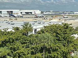 Apron and hangars at Miami International Airport in February 2022