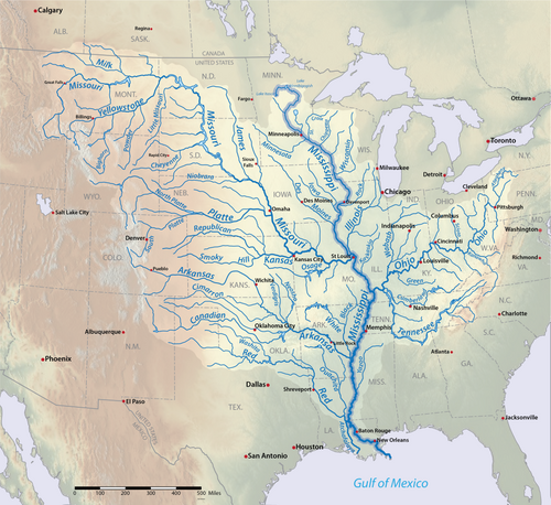 The Mississippi River watershed is the largest drainage basin of the Gulf of Mexico Watershed.[79]
