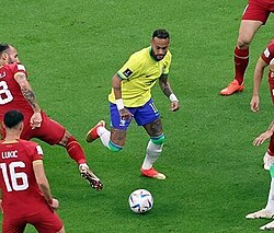 Neymar playing against Serbia in the group stage of the 2022 World Cup