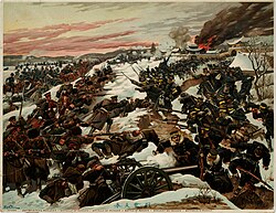 Russian soldiers in combat against Japanese at Mukden (inside China), during the Russo-Japanese War (1904–1905)