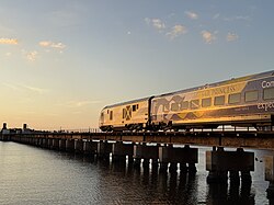 A Northbound Brightline train crossing the St. Lucie River in Stuart