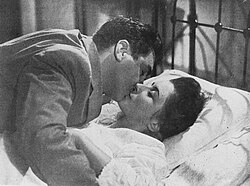 Scene from the 1943 Brazilian film Way to Heaven, Caminho do Céu. A kiss between Celso Guimarães and Rosina Pagã, protagonists.