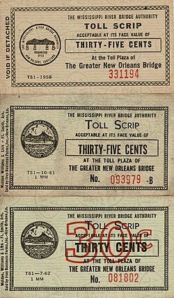 Toll Scrips printed in 1958, 1961, and 1962