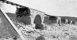 Part of 15 miles of railway line blown up in May 1917 by the Anzac and Imperial Mounted Divisions' and the Imperial Camel Corps Brigade' engineers assisted by troopers.