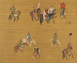 Painting of Kublai Khan on a hunting expedition, by Chinese court artist Liu Guandao, c. 1280