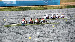 A side by side race at the 2012 Olympic Games – Men's lightweight coxless four