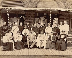 Photograph (1894) of the 19-year-old Shahaji II Bhonsle Maharajah of Kolhapur visiting the British resident and his staff at the Residency